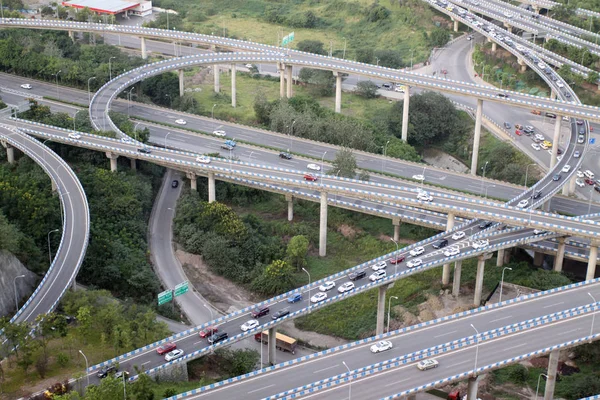 Nesta Vista Aérea Carros Dirigem Viaduto Huangjuewan Cinco Níveis Distrito — Fotografia de Stock