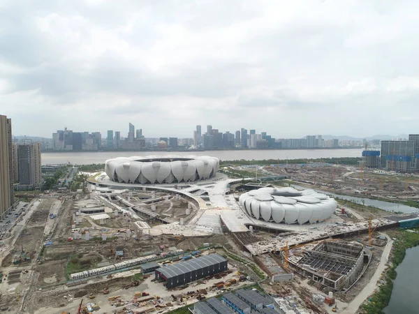 Flygfoto Över Huvudstadion Rygg Och Tenniscentret Hangzhou Olympic Sports Center — Stockfoto