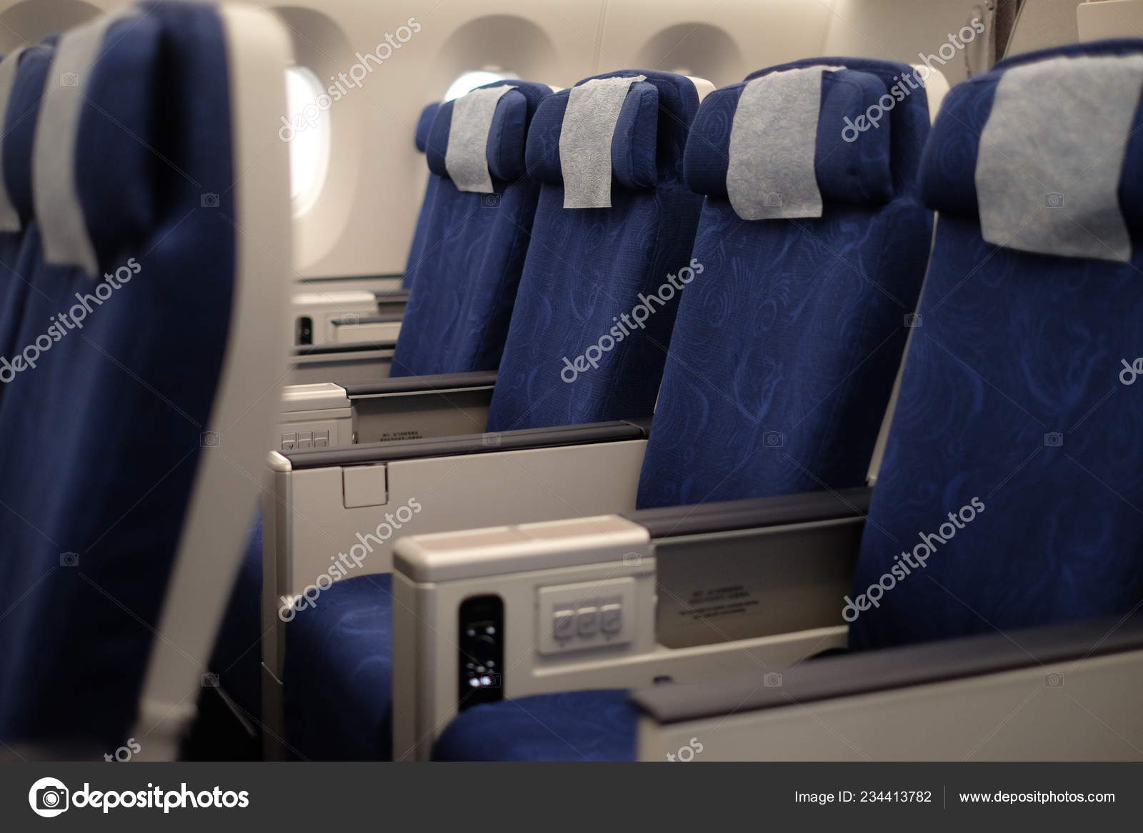 Interior View Economy Class First Airbus A350 900 Jet Plane