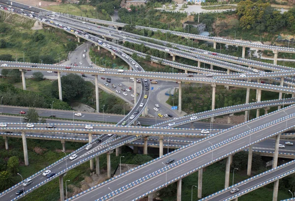 Deze Luchtfoto Auto Rijden Vijf Niveaus Huangjuewan Viaduct Nan District — Stockfoto