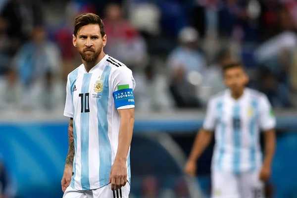 Lionel Messi Argentina Mira Partido Del Grupo Contra Croacia Durante — Foto de Stock