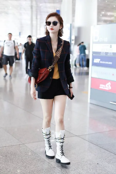 Attrice Cinese Jing Tian Arriva All Aeroporto Internazionale Pechino Capital — Foto Stock