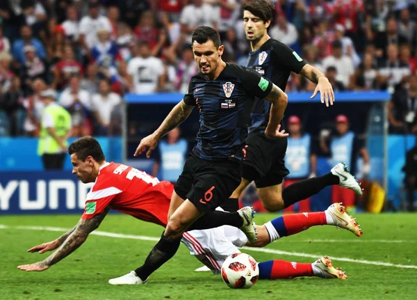Dejan Lovren Aus Kroatien Vorne Dribbelt Gegen Russland Viertelfinale Der — Stockfoto