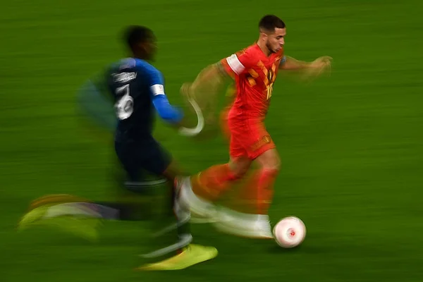 Eden Hazard Bélgica Certo Desafia Paul Pogba França Sua Partida — Fotografia de Stock