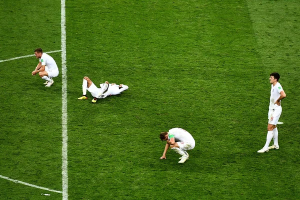 Jogadores Inglaterra Reagem Depois Serem Derrotados Pela Croácia Sua Partida — Fotografia de Stock