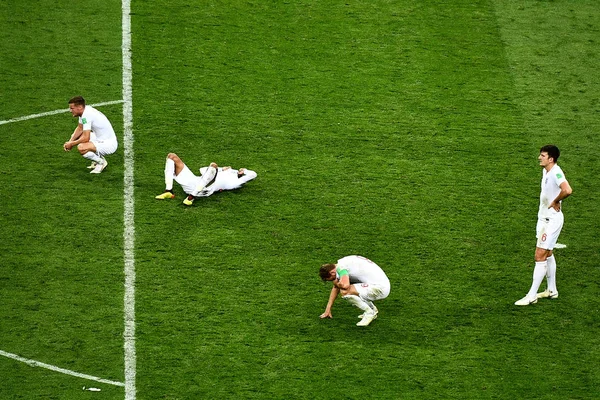 Los Jugadores Inglaterra Reaccionan Después Haber Sido Derrotados Por Croacia — Foto de Stock