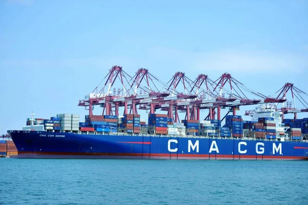 Navio Carga Cma Cgm Group Carregado Com Contêineres Para Serem — Fotografia de Stock