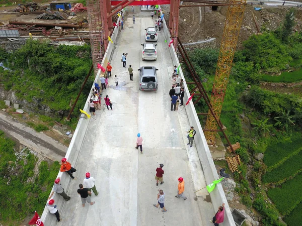 Αυτοκίνητα Οδηγούν Στη Γέφυρα Yingge Οποία Αντικατέστησε Ένα Τελεφερίκ Κατά — Φωτογραφία Αρχείου