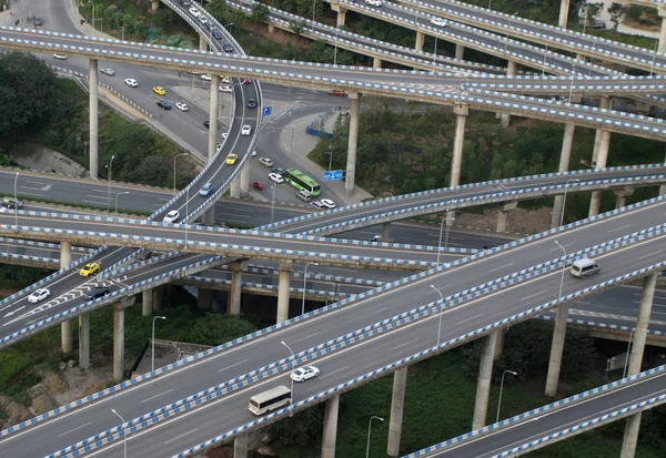 Deze Luchtfoto Auto Rijden Vijf Niveaus Huangjuewan Viaduct Nan District — Stockfoto