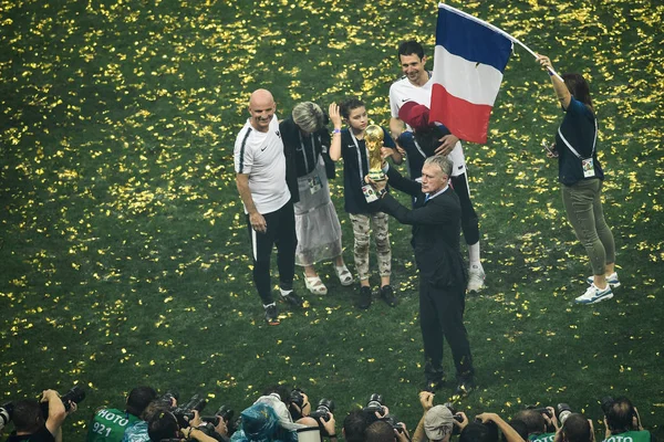 Treinador Didier Deschamps França Posa Com Troféu Copa Mundo Depois — Fotografia de Stock