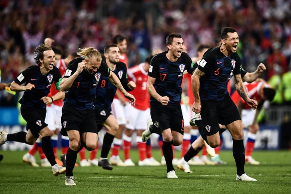 Kroatiens Spieler Feiern Ihren Sieg Gegen Russland Ihrem Viertelfinalspiel Bei — Stockfoto