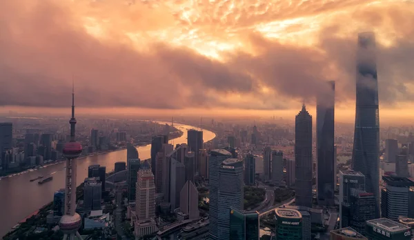 Panorama Pchu Huangpu River Finanční Čtvrti Lujiazui Oriental Pearl Tower — Stock fotografie