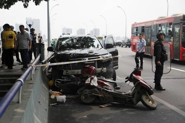 Vista Del Lugar Del Accidente Después Ataque Automovilístico Ciudad Liuzhou — Foto de Stock