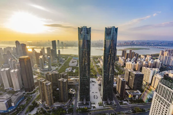 Cityscape Van Twin Tower Met Werelds Grootste Led Muur Met — Stockfoto