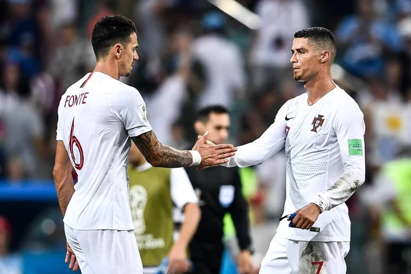 Cristiano Ronaldo Derecha José Fonte Portugal Reaccionan Después Ronda Partidos —  Fotos de Stock