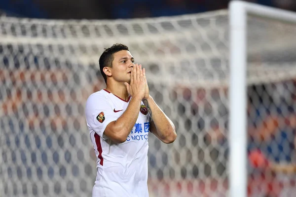 Jogador Brasileiro Futebol Elkeson Shanghai Sipg Comemora Após Marcar Contra — Fotografia de Stock