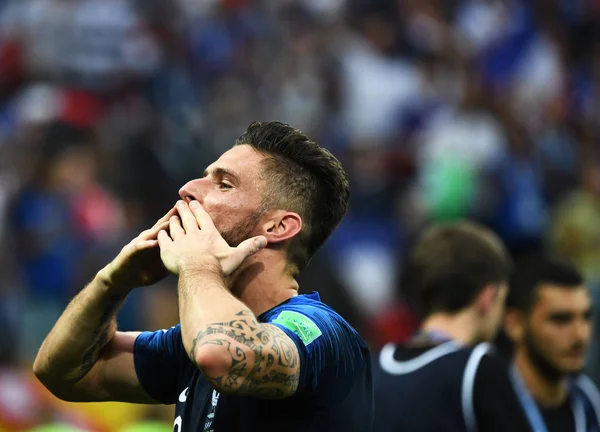 Olivier Giroud France Célèbre Après Que France Vaincu Croatie Dans — Photo