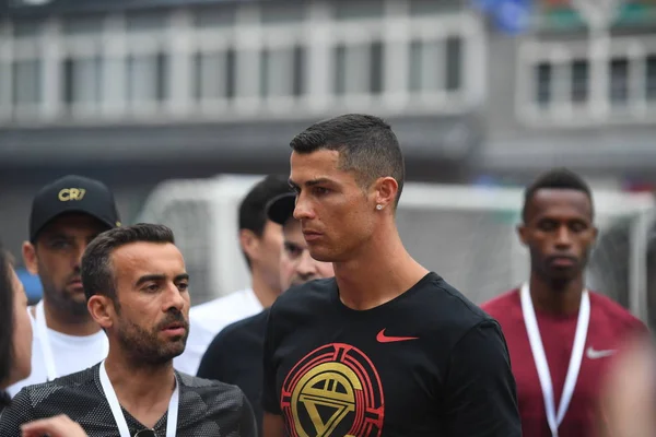 Futbolista Portugués Cristiano Ronaldo Del Juventus Llega Active Schools Sports —  Fotos de Stock