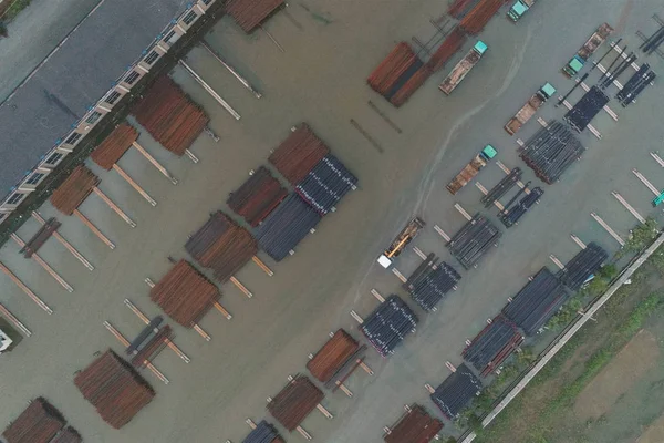 Esta Vista Aérea Las Carreteras Inundan Después Una Fuerte Tormenta —  Fotos de Stock