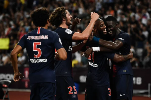 Players Paris Saint Germain Celebrate Timothy Weah Scored Psg Third — Stock Photo, Image