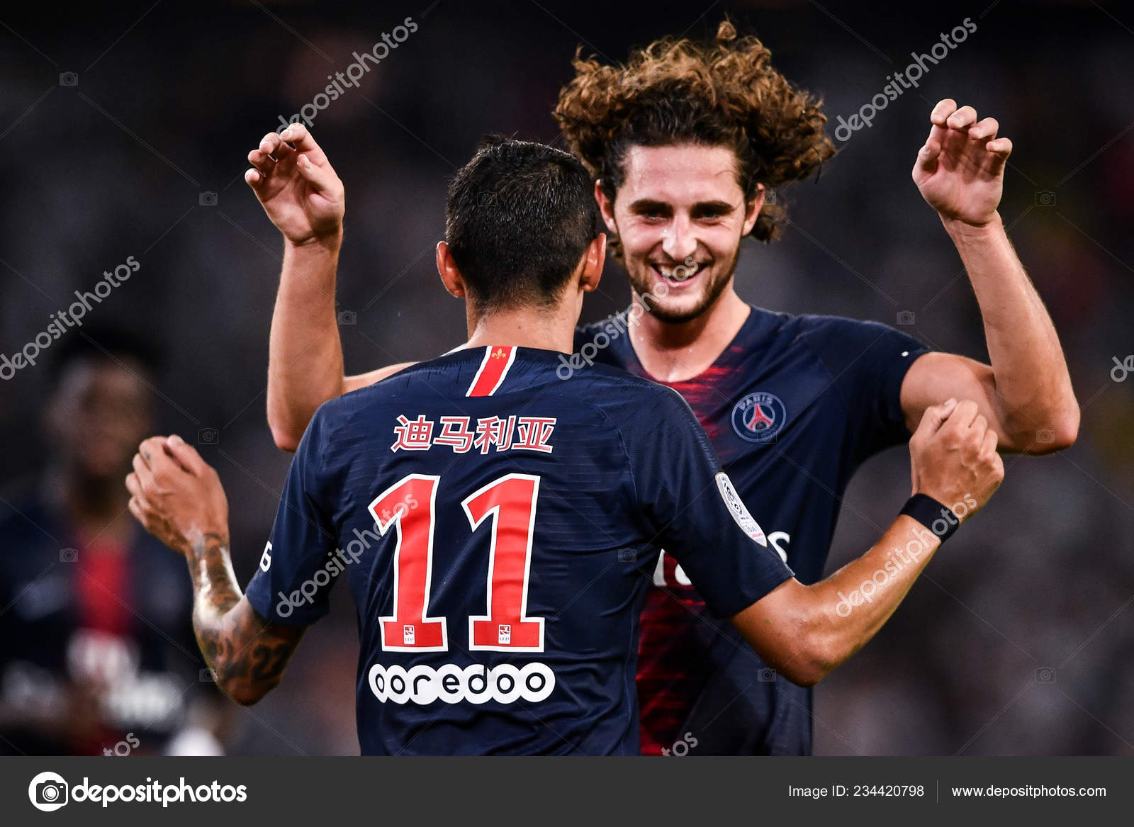 Angel Maria Front Paris Saint Germain Celebrates Adrien Rabiot Scoring —  Stock Editorial Photo © ChinaImages #234420798, image size:1600x1167