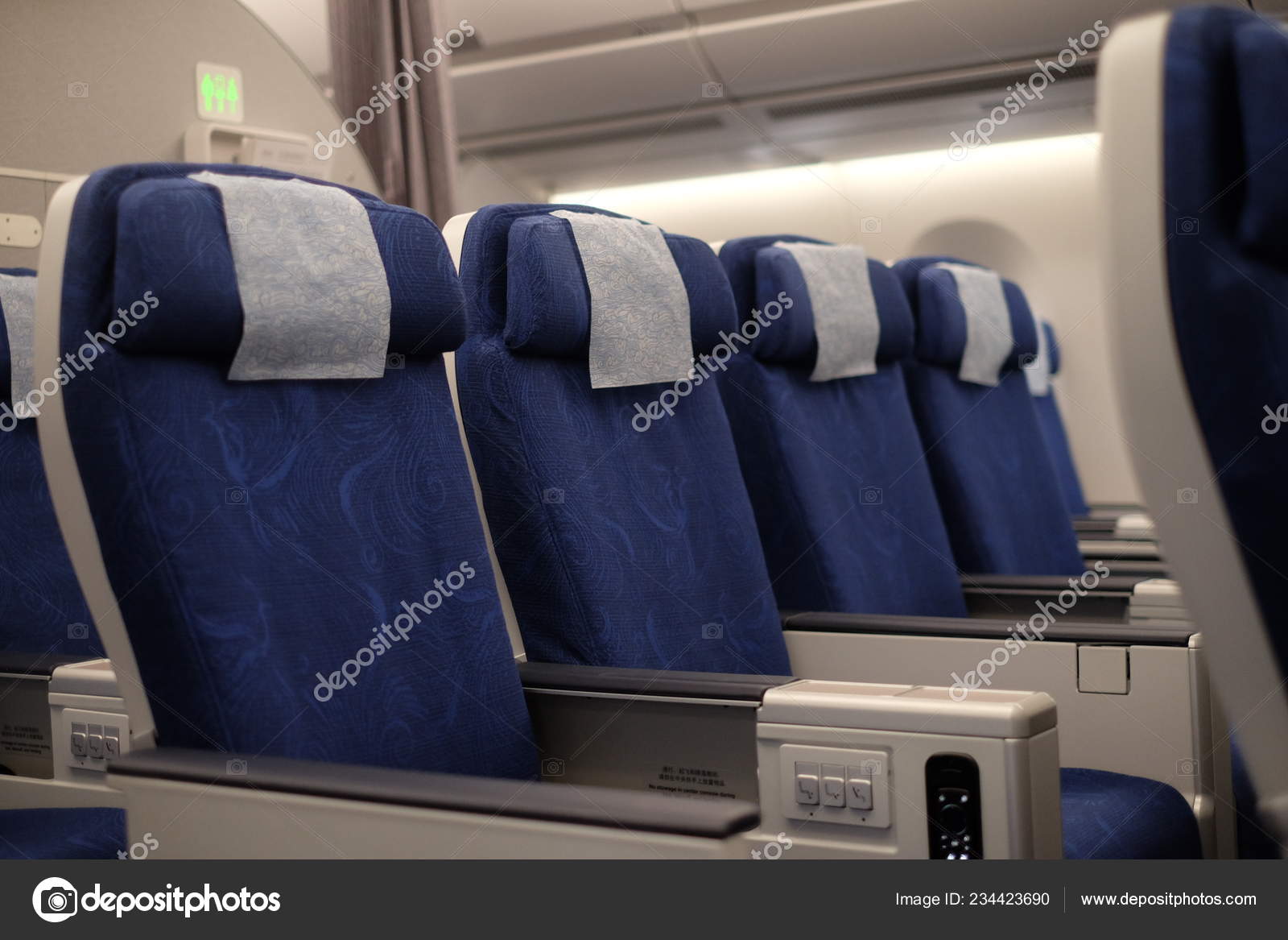 Interior View Economy Class First Airbus A350 900 Jet Plane