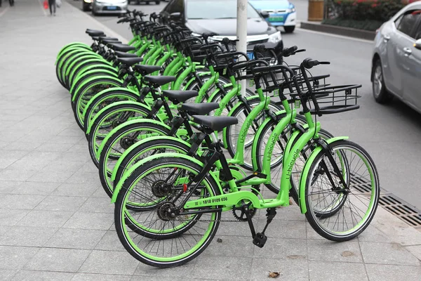 Bicicletas Serviço Chinês Compartilhamento Bicicletas Bicicleta Ubike Estão Alinhadas Uma — Fotografia de Stock