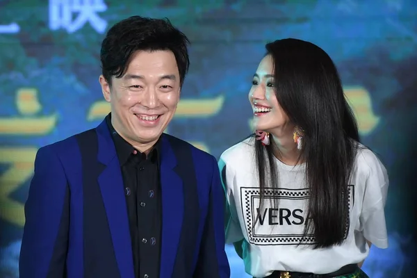 Тайваньская Актриса Китайский Актёр Хуан Приняли Участие Пресс Конференции Посвященной — стоковое фото