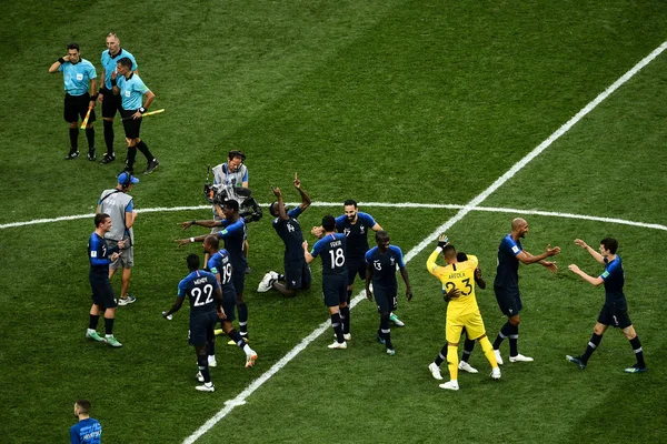 Gracze Francji Świętować Pokonał Chorwacja Finałowym Meczu 2018 Roku Mistrzostw — Zdjęcie stockowe