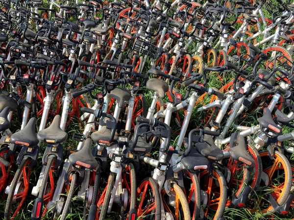 Nesta Vista Aérea Milhares Bicicletas Motos Serviço Compartilhamento Bicicletas Chinesas — Fotografia de Stock