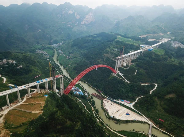 Dans Cette Vue Aérienne Fermeture Arche Principale Pont Daxiaojing Long — Photo