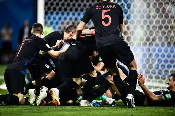 Kroatiens Spieler Feiern Ihren Sieg Gegen Russland Ihrem Viertelfinalspiel Bei — Stockfoto