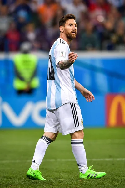 Lionel Messi Argentina Fala Com Colegas Equipe Seu Jogo Grupo — Fotografia de Stock