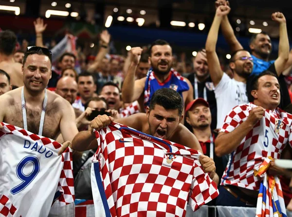 Torcedores Croatas Futebol Comemoram Depois Que Croácia Derrotou Inglaterra Sua — Fotografia de Stock