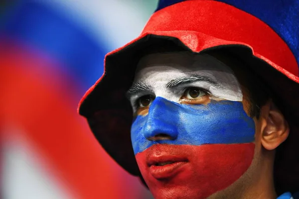 Russian Fan Shows Support Team Quarterfinal Match Croatia 2018 Fifa — Stock Photo, Image