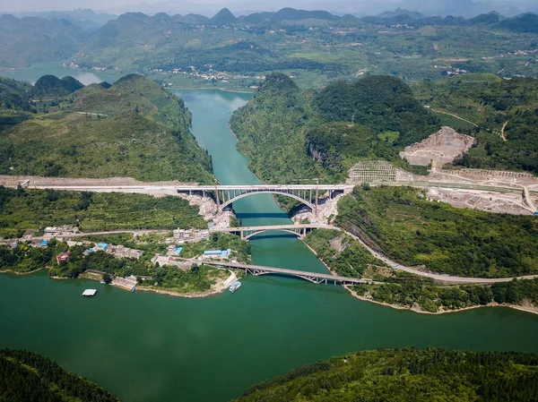 Luchtfoto Van Het Yelang Meer Brug China Eerste Eencellige Vak — Stockfoto