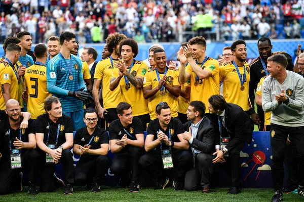 Mitglieder Der Belgischen Nationalmannschaft Feiern Nach Dem Sieg Über England — Stockfoto
