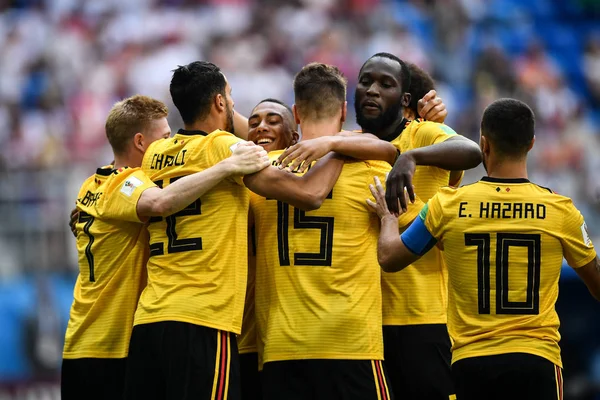 Belgiens Spieler Feiern Nach Dem Ersten Belgischen Tor Von Thomas — Stockfoto
