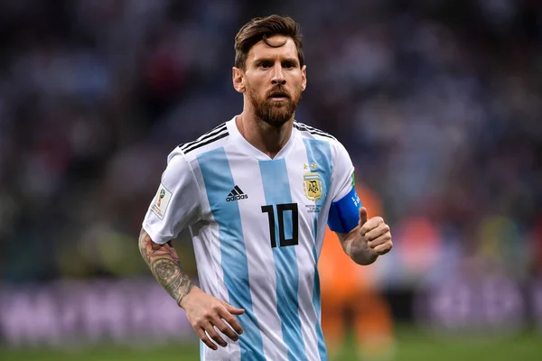 Lionel Messi Argentine Fait Jogging Dans Son Match Groupe Contre — Photo