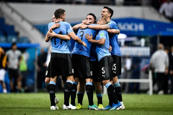 Spelers Van Uruguay Vieren Ronde Van Match Tussen Uruguay Portugal — Stockfoto