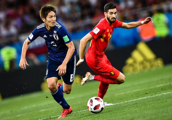 Player Belgium Right Challenges Genki Haraguchi Japan Match 2018 Fifa — Stock Photo, Image