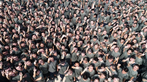 Esta Vista Aérea Más 400 Reclutas Participan Entrenamiento Militar Una — Foto de Stock