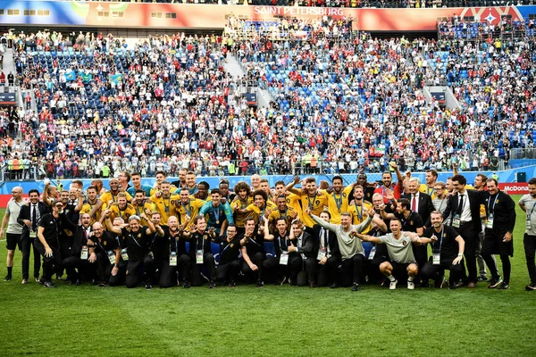 Členové Týmu Belgie Oslavovat Poté Porazil Anglii Jejich Třetí Místo — Stock fotografie