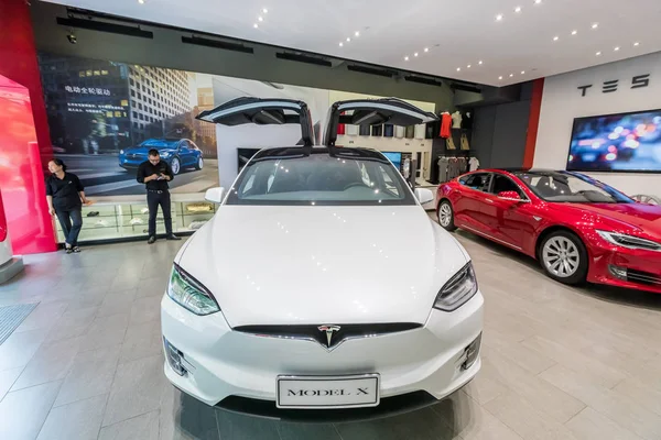 Tesla Model Electric Car Display Exhibition Hall Tesla Shanghai China — Stock Photo, Image