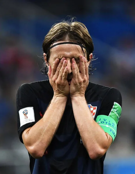 Der Kroate Luka Modric Reagiert Nachdem Achtelfinale Der Fußball 2018 — Stockfoto