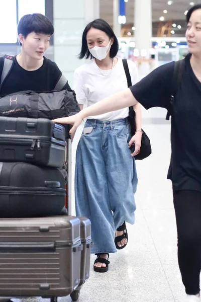 Zhou Xun Kinesisk Skådespelare Anländer Beijing Capital International Airport Beijing — Stockfoto