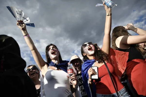 Fãs Franceses Comemoram Depois Que França Derrotou Uruguai Partida Quartas — Fotografia de Stock