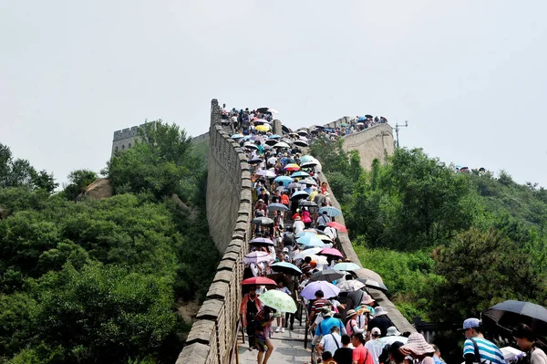 Turister Besöker Badaling Great Wall Yanqing Distriktet Peking Kina Augusti — Stockfoto