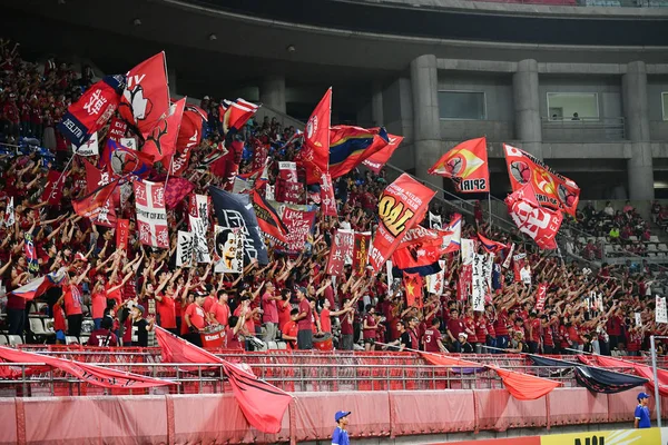 Voetbalfans Vlaggen Golven Slogans Steun Tonen Voor Japan Kashima Antlers — Stockfoto