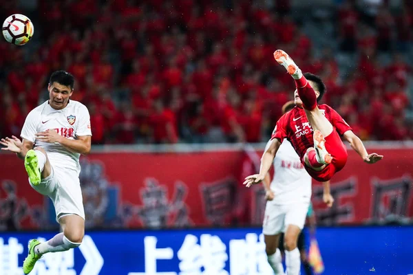 Lei Shanghai Sipg Rätt Försök Overhead Kick Mot Tianjin Quanjian — Stockfoto